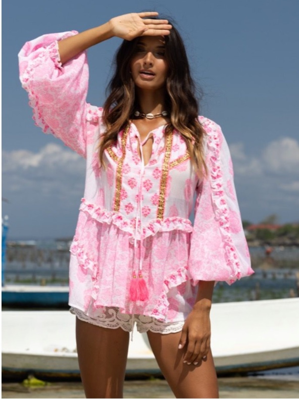 Miss June Neon Pink Blouse Top NWT